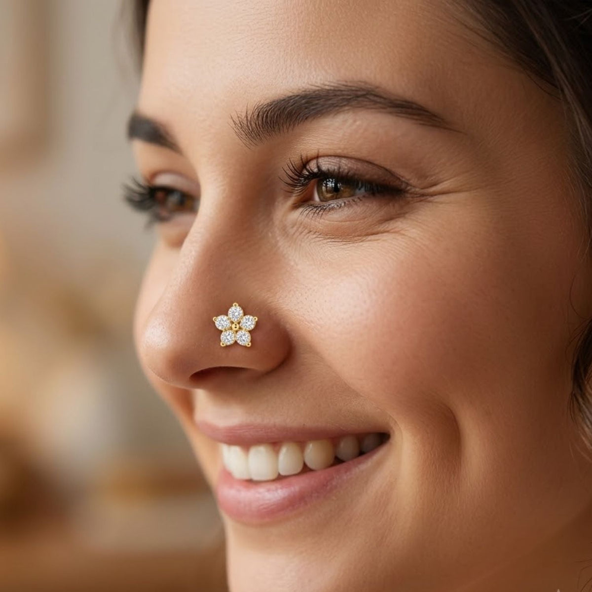 Five Petal Flower Nose Pin - alternate angle