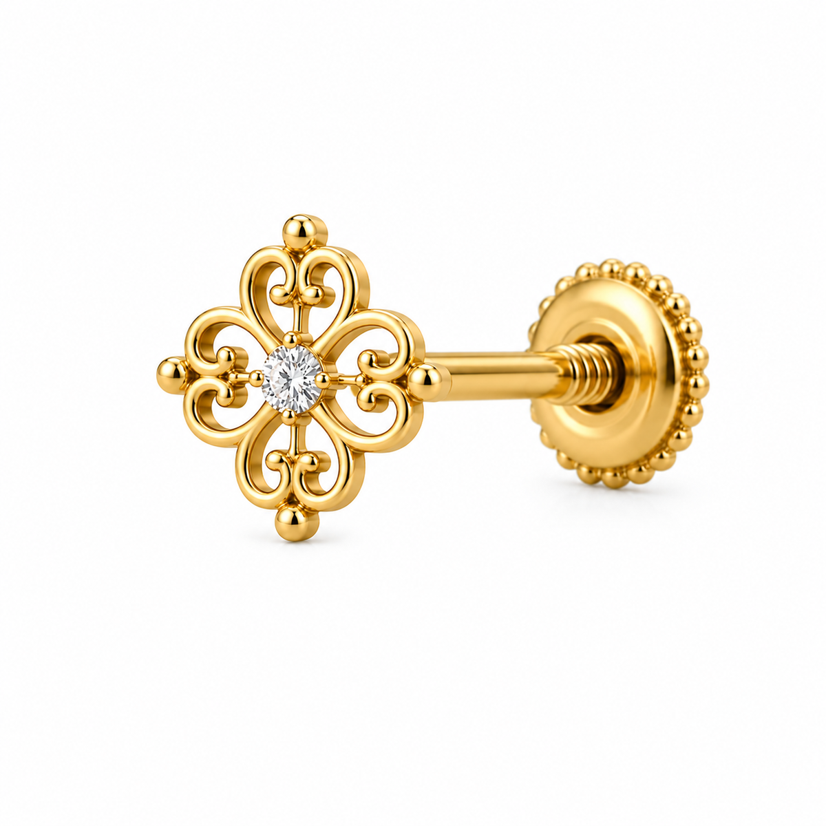 Vintage Floral Nose Pin - side view in 925 sterling silver