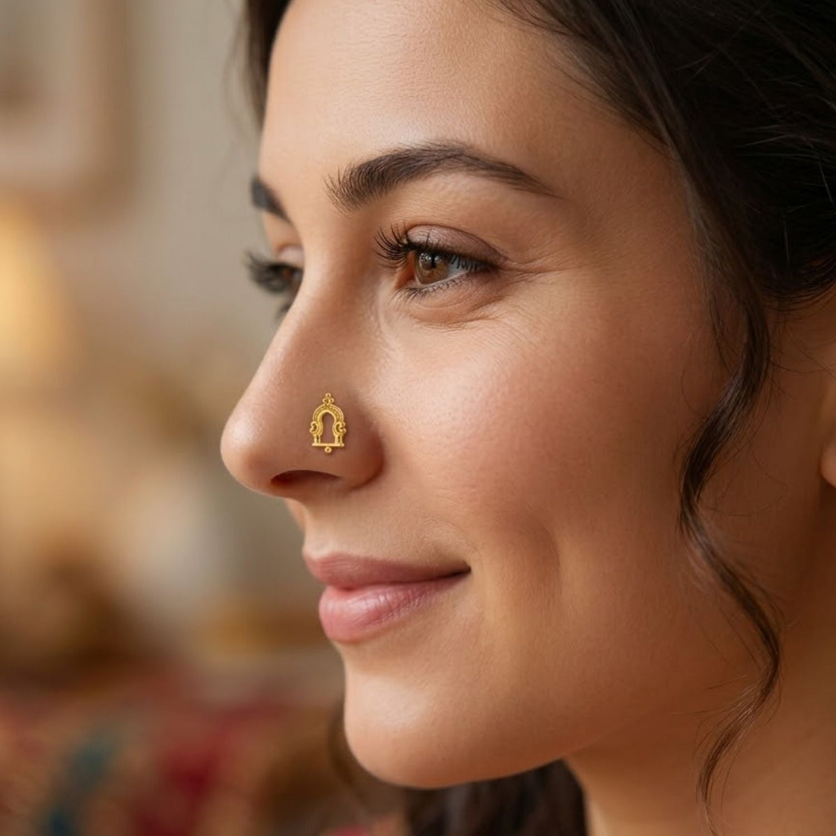 Temple Arch Nose Pin - side view in 925 sterling silver