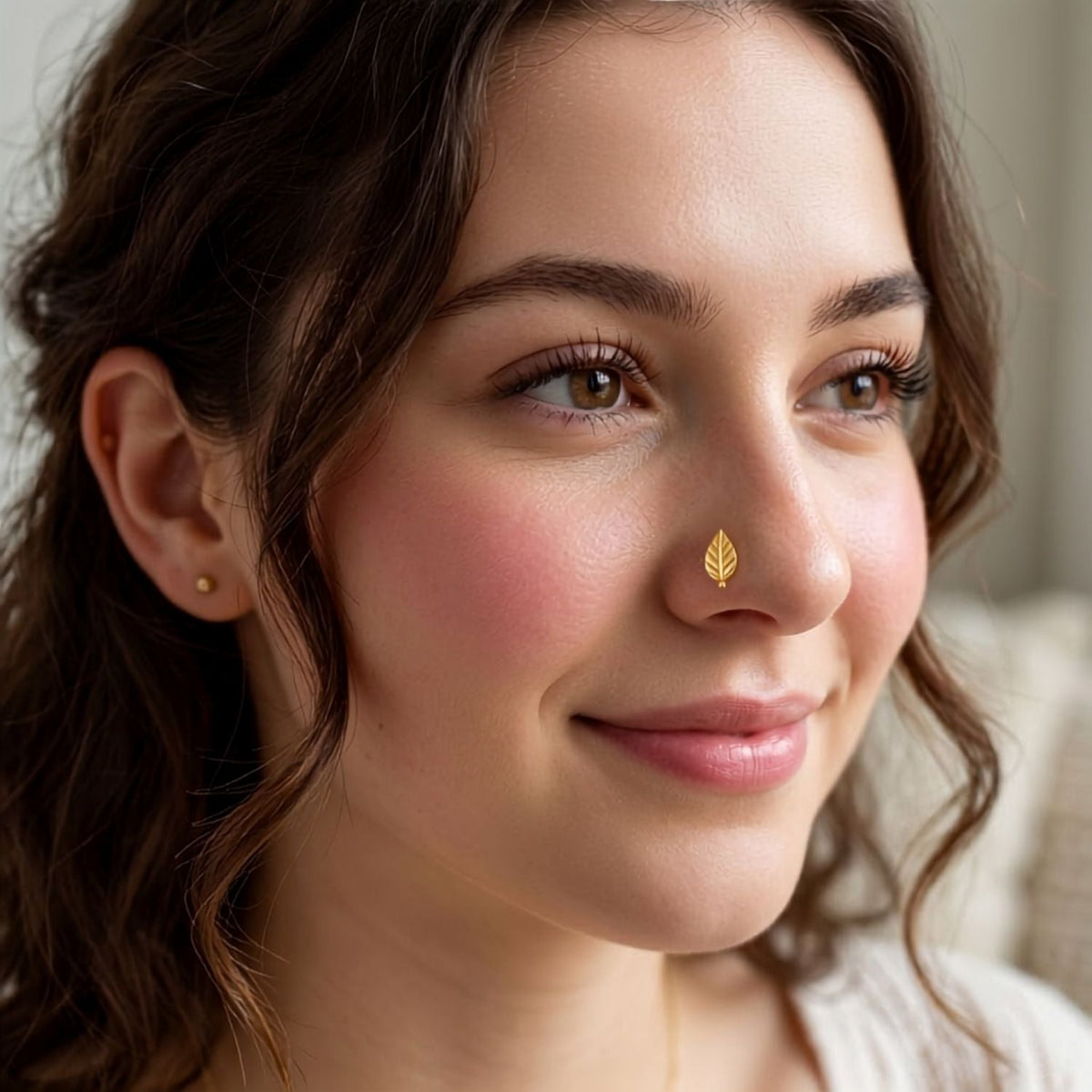 Minimalist Leaf Nose Pin - 925 Sterling Silver