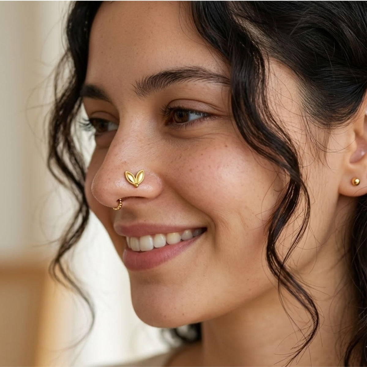 Twin Leaf Nose Pin - 925 Sterling Silver