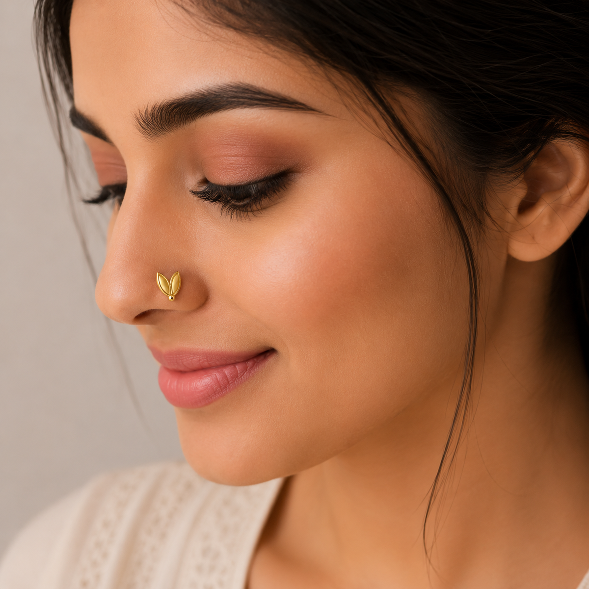 Twin Leaf Nose Pin - full length shot