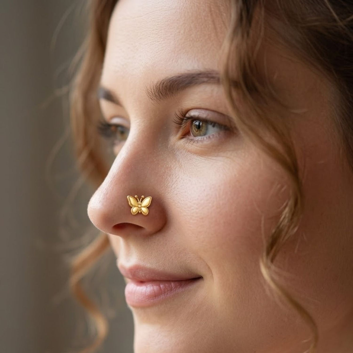 Minimalist Butterfly Nose Pin - full length shot