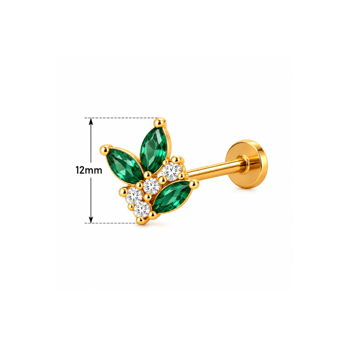 Emerald Green Leaf Nose Pin - 925 Sterling Silver
