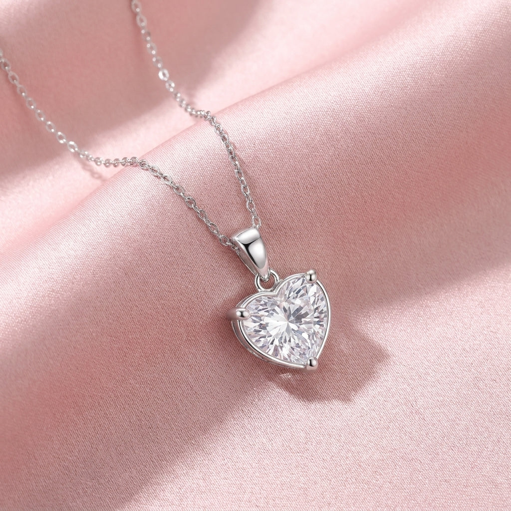 Heart Solitaire Necklace with Brilliant White Cz