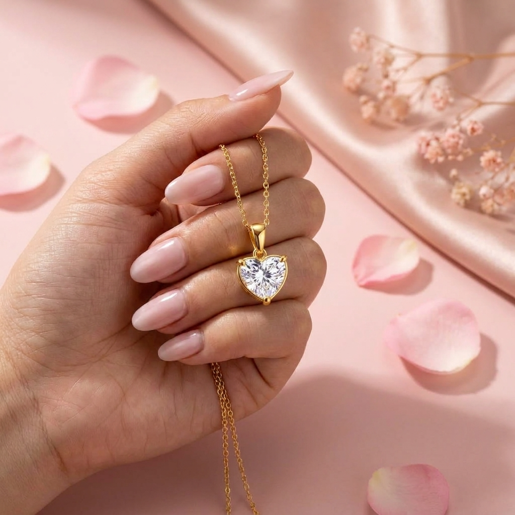 Heart Solitaire Necklace with Brilliant White Cz for Women - 925 Sterling Silver