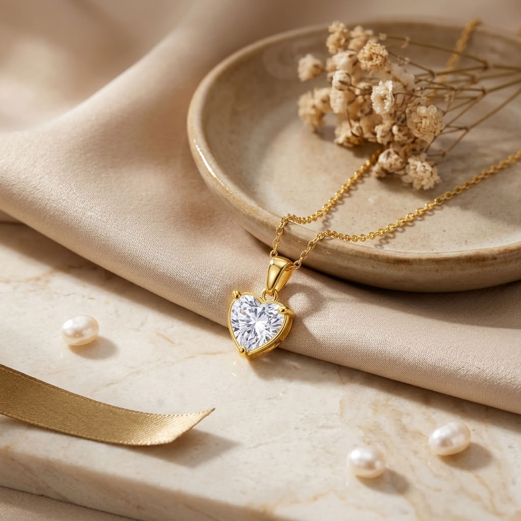 Heart Solitaire Necklace with Brilliant White Cz for Women - 925 Sterling Silver