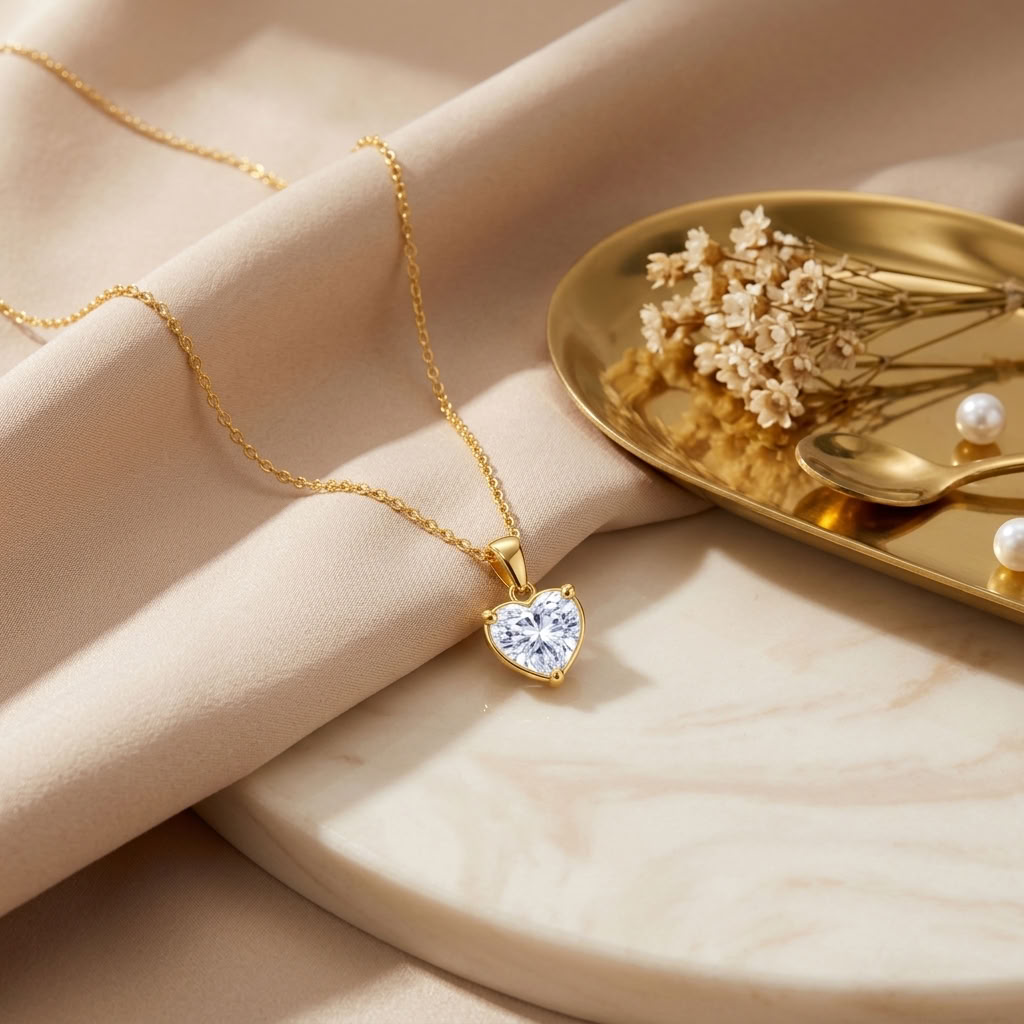 Heart Solitaire Necklace with Brilliant White Cz for Women - 925 Sterling Silver