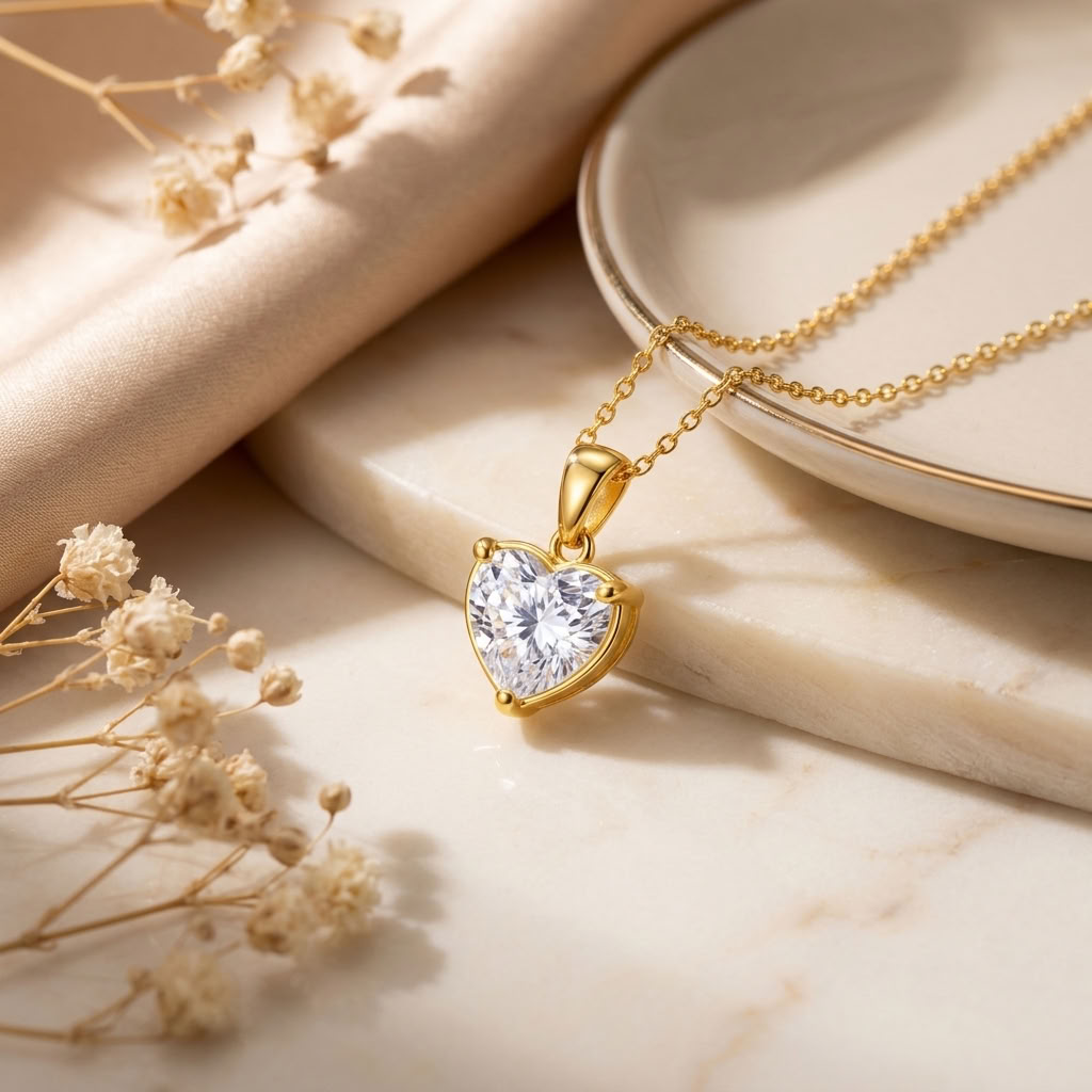 Heart Solitaire Necklace with Brilliant White Cz for Women - 925 Sterling Silver