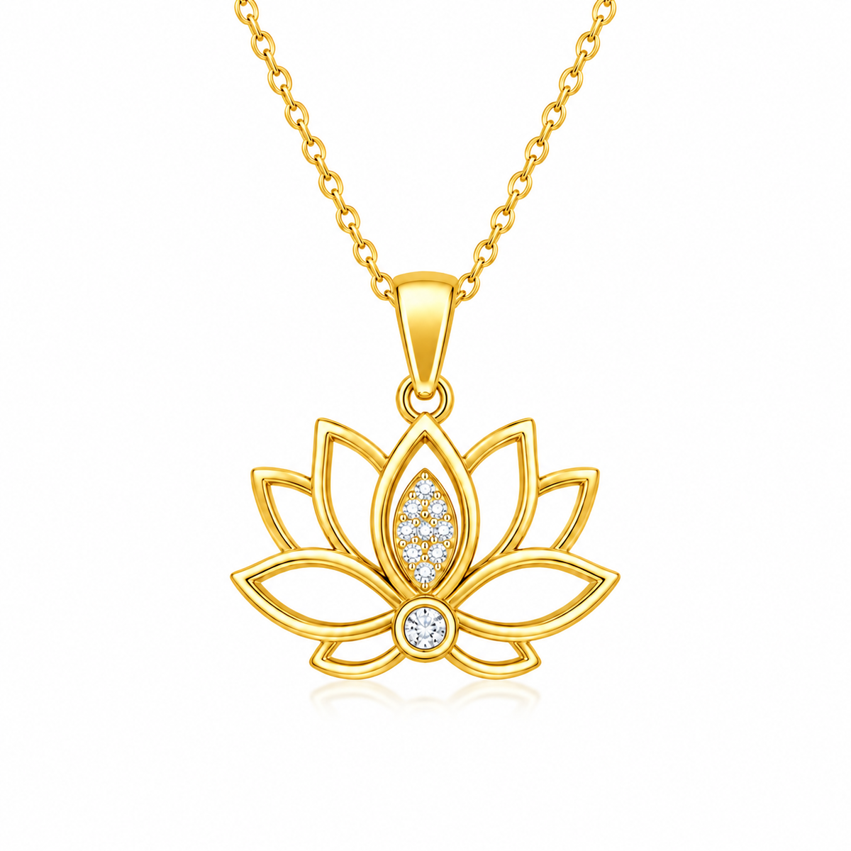 Lotus Flower Necklace with White Cz Accents for Women - 925 Sterling Silver
