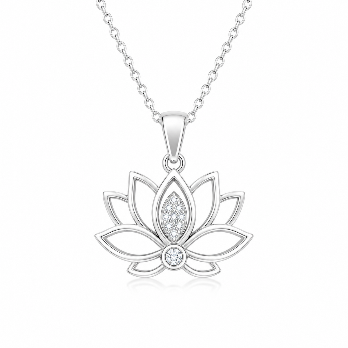 Lotus Flower Necklace with White Cz Accents