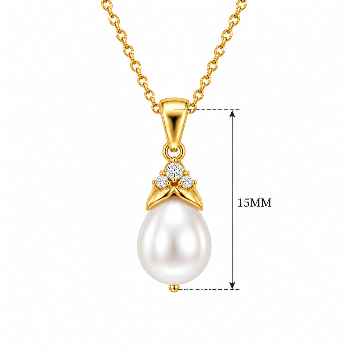 Pearl Drop Necklace with White Cz Floral Bail for Women - 925 Sterling Silver