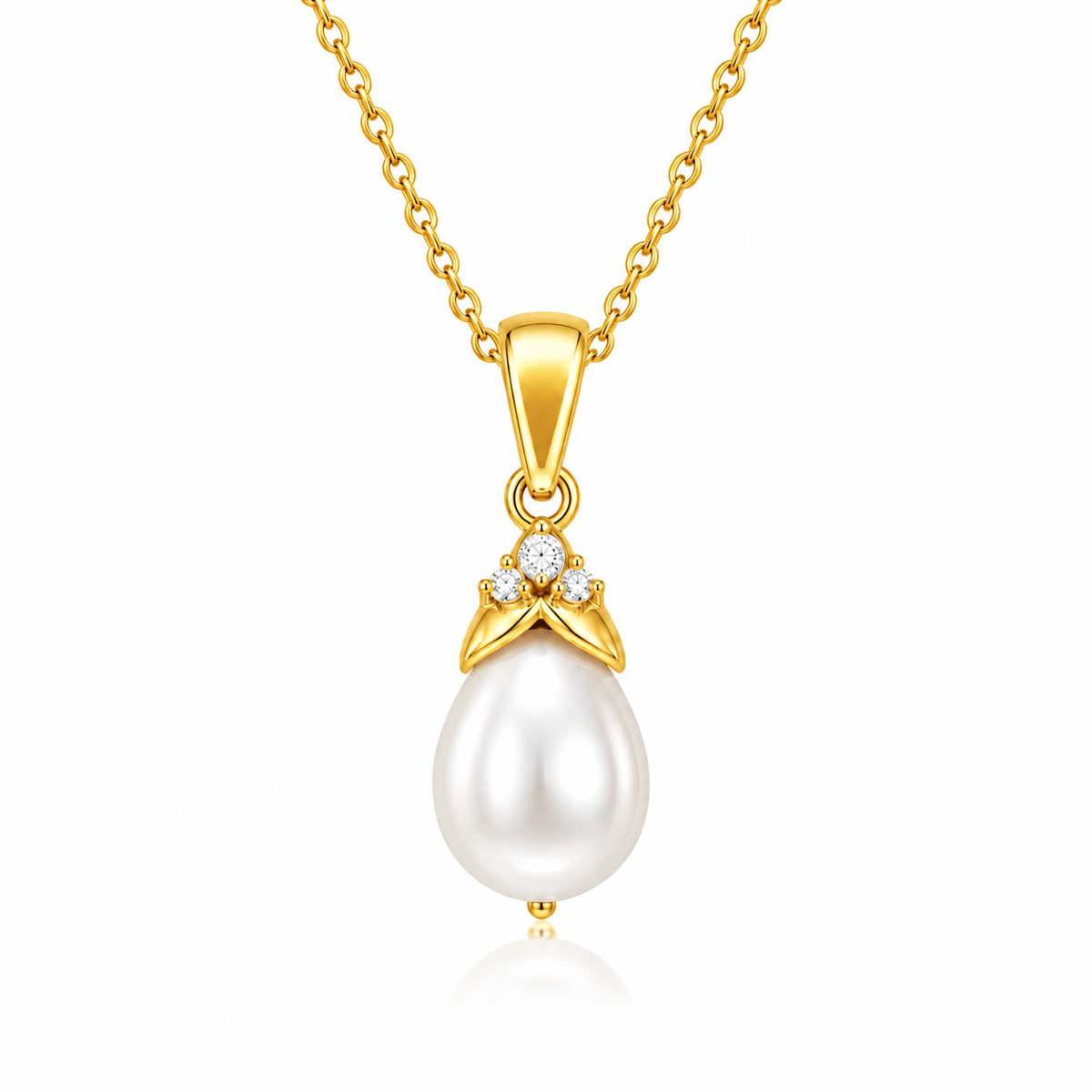 Pearl Drop Necklace with White Cz Floral Bail for Women - 925 Sterling Silver
