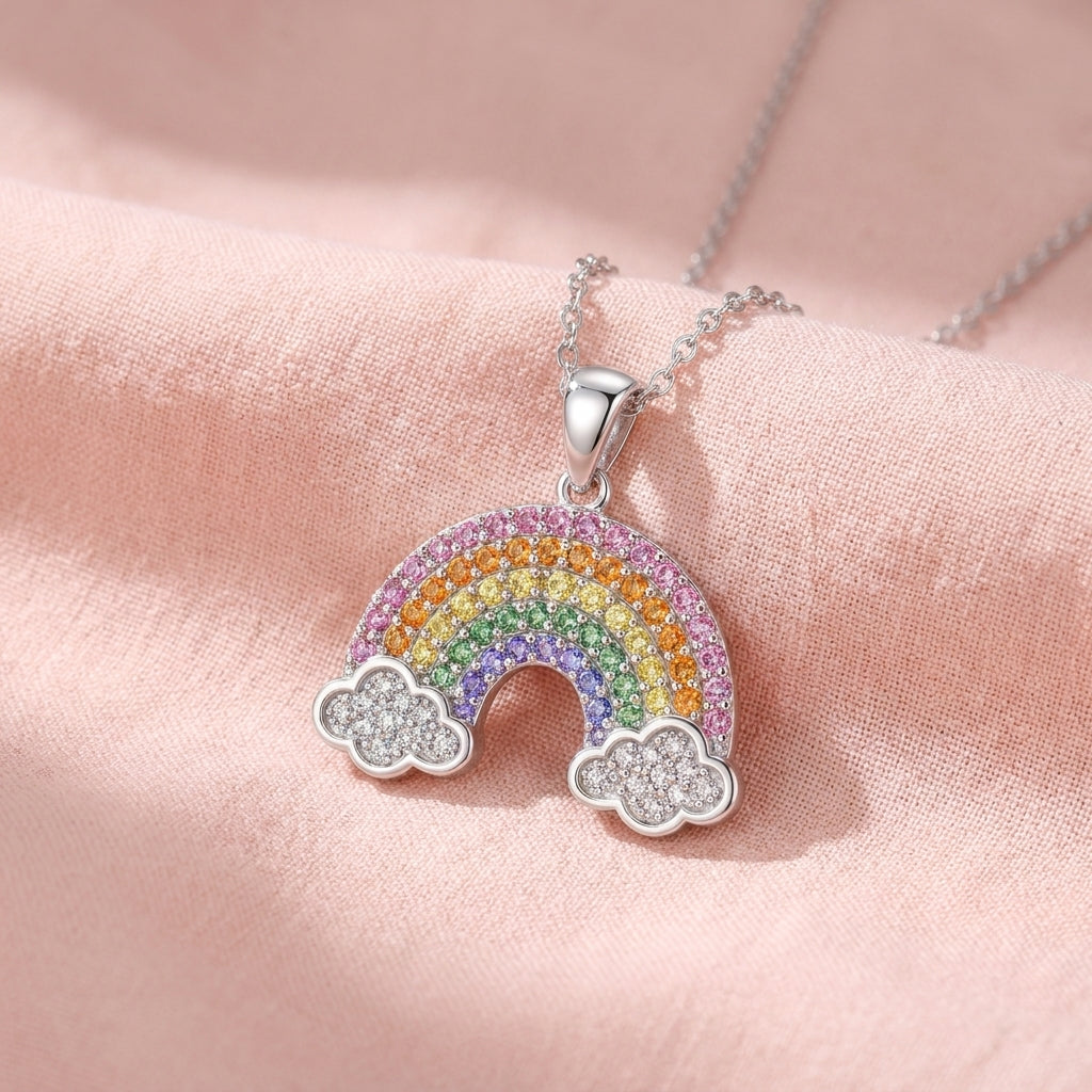 Rainbow Necklace with Multicolor White Cz & Cloud Accents