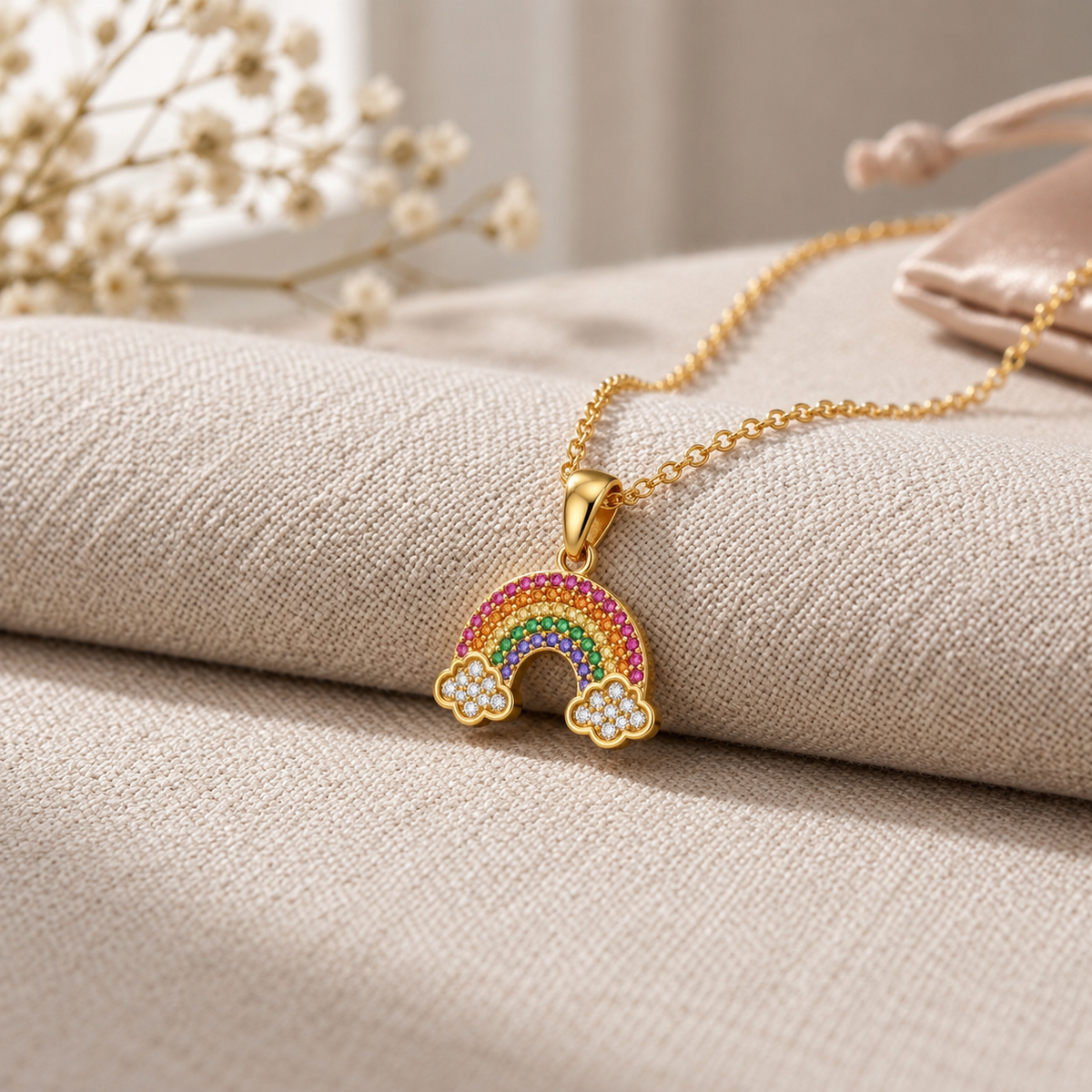 Rainbow Necklace with Multicolor White Cz & Cloud Accents for Women - 925 Sterling Silver