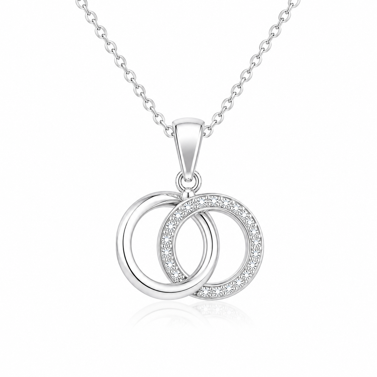 Double Circle Necklace with White Cz Pavé Detail