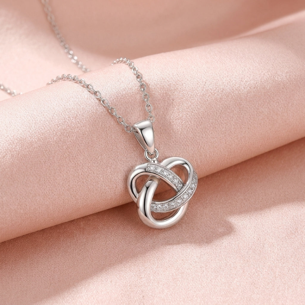 Interlocking Knot Necklace with White Cz Accents
