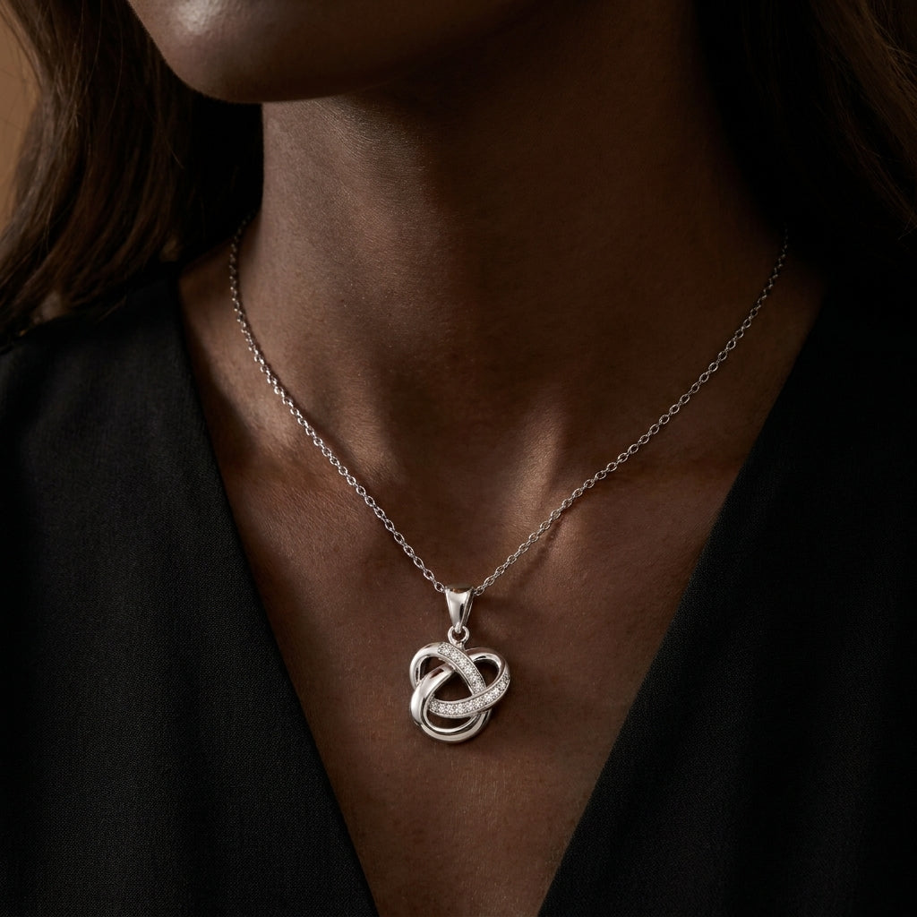 Interlocking Knot Necklace with White Cz Accents