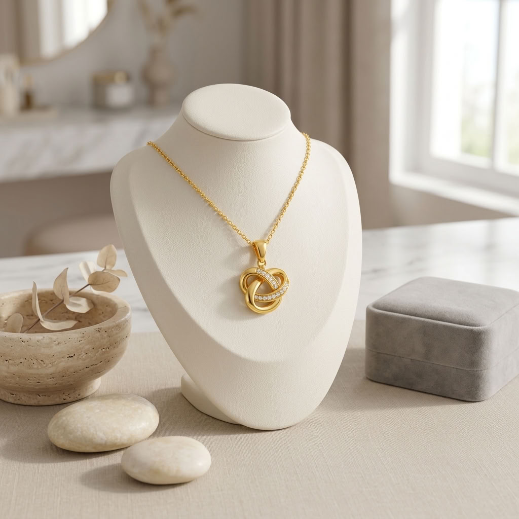 Interlocking Knot Necklace with White Cz Accents for Women - 925 Sterling Silver