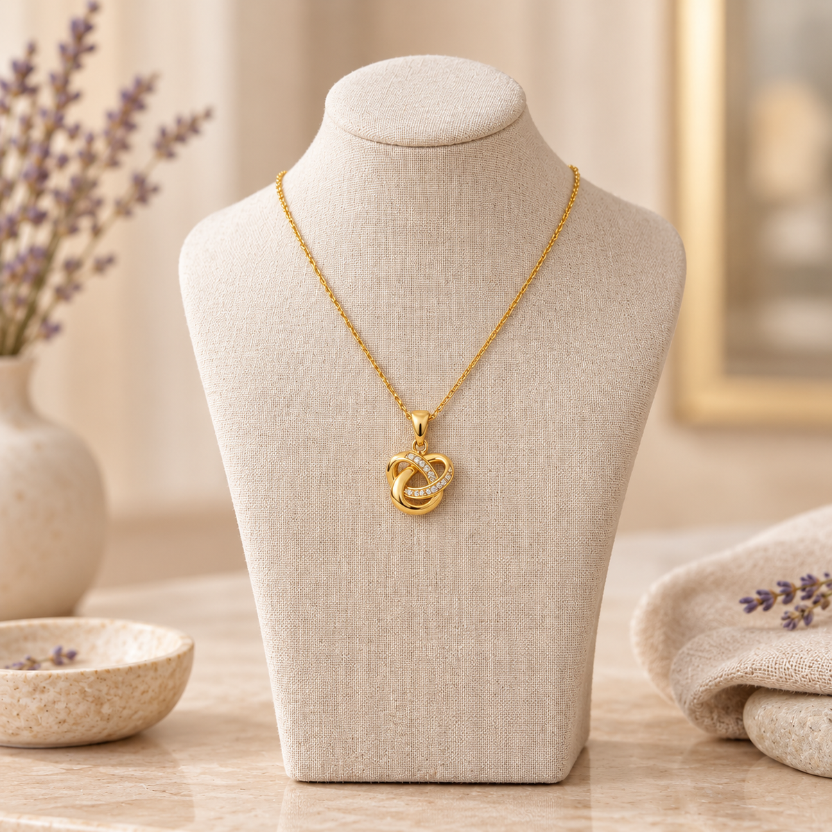 Interlocking Knot Necklace with White Cz Accents for Women - 925 Sterling Silver