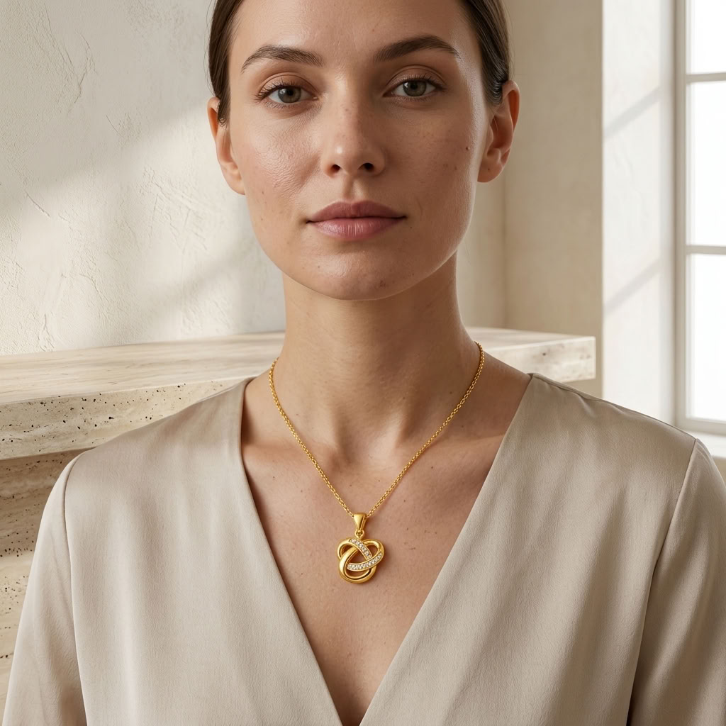 Interlocking Knot Necklace with White Cz Accents for Women - 925 Sterling Silver