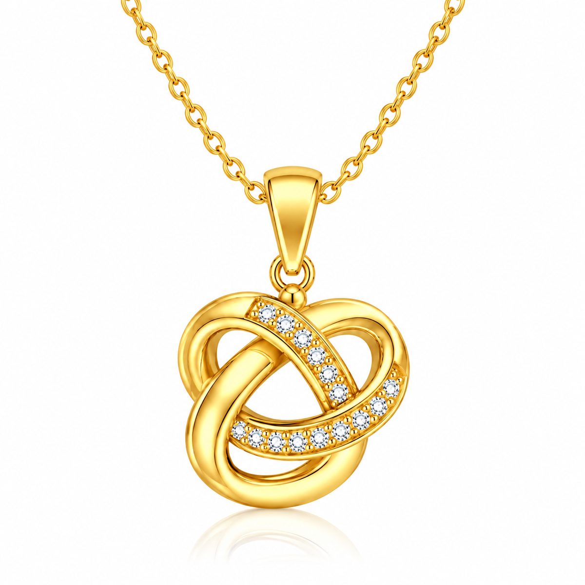 Interlocking Knot Necklace with White Cz Accents for Women - 925 Sterling Silver
