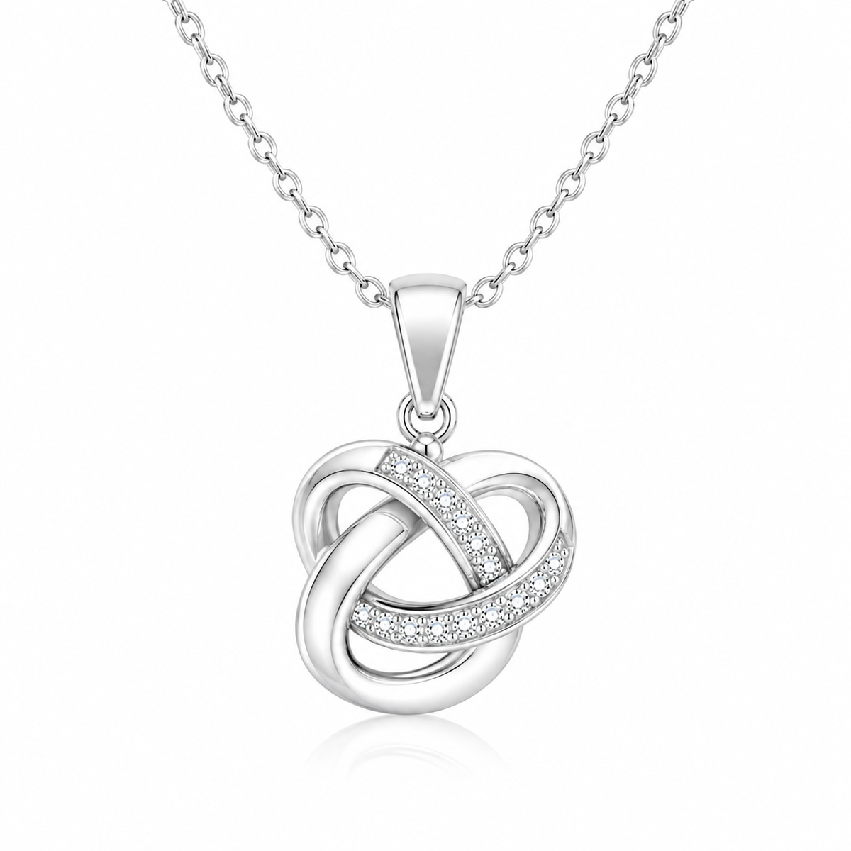 Interlocking Knot Necklace with White Cz Accents