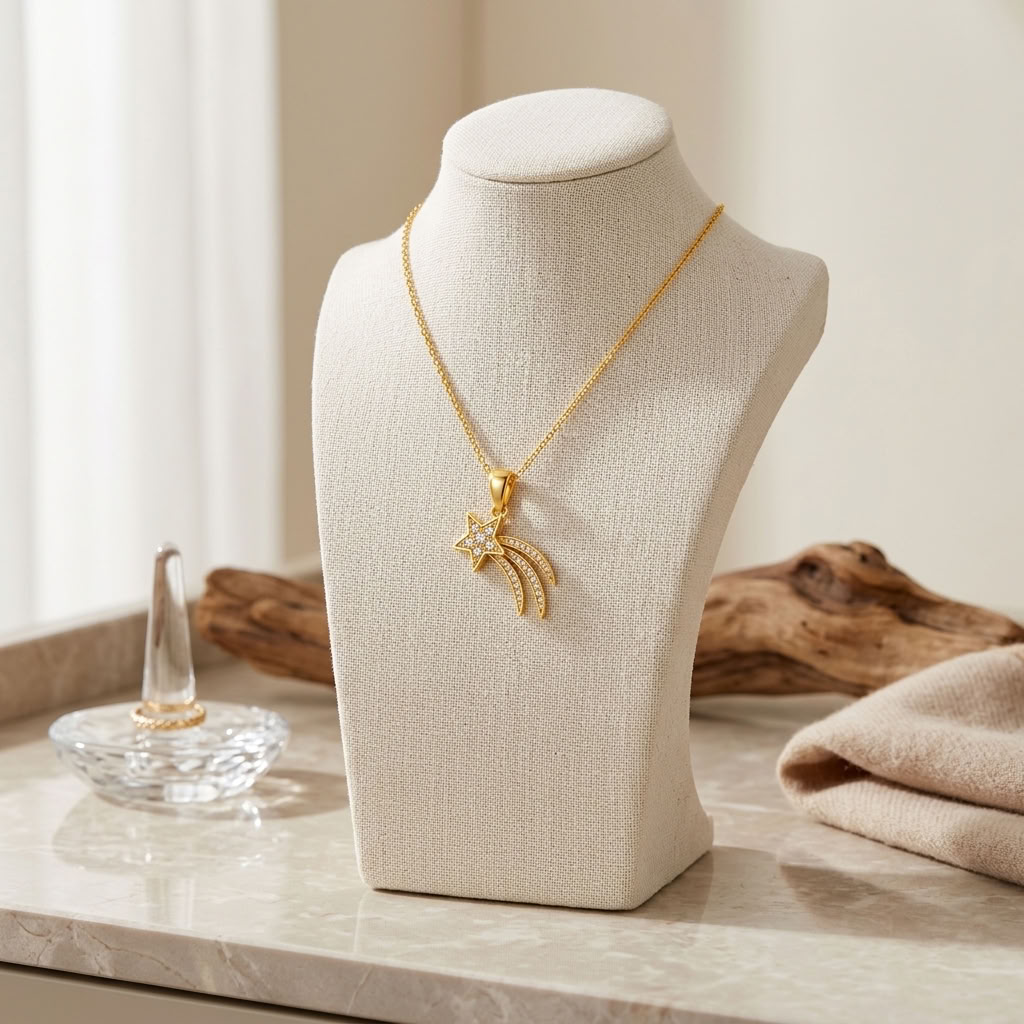 Shooting Star Necklace with Sparkling White Cz for Women - 925 Sterling Silver
