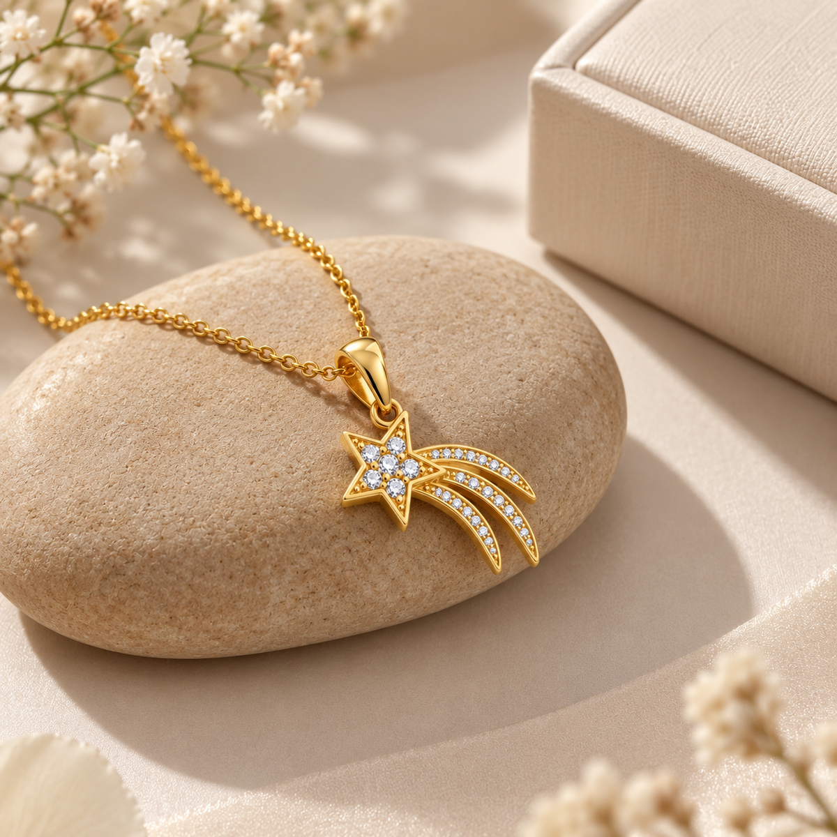 Shooting Star Necklace with Sparkling White Cz for Women - 925 Sterling Silver