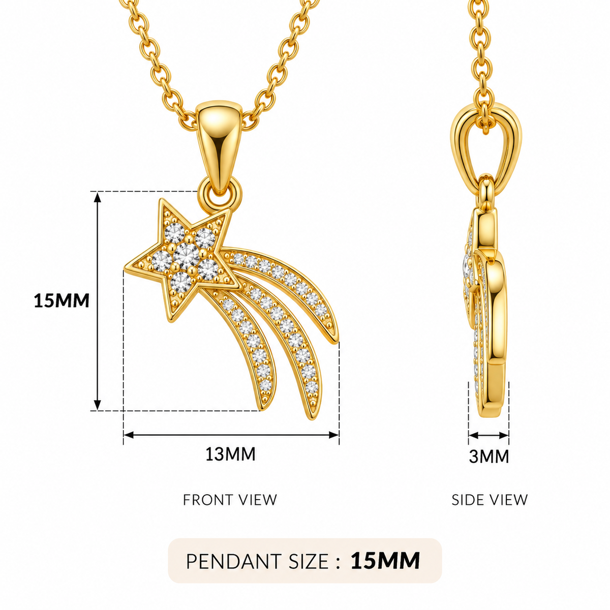 Shooting Star Necklace with Sparkling White Cz for Women - 925 Sterling Silver