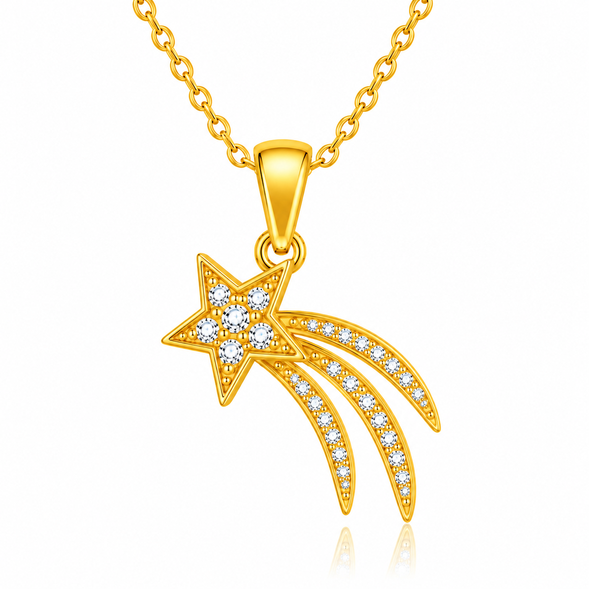 Shooting Star Necklace with Sparkling White Cz for Women - 925 Sterling Silver