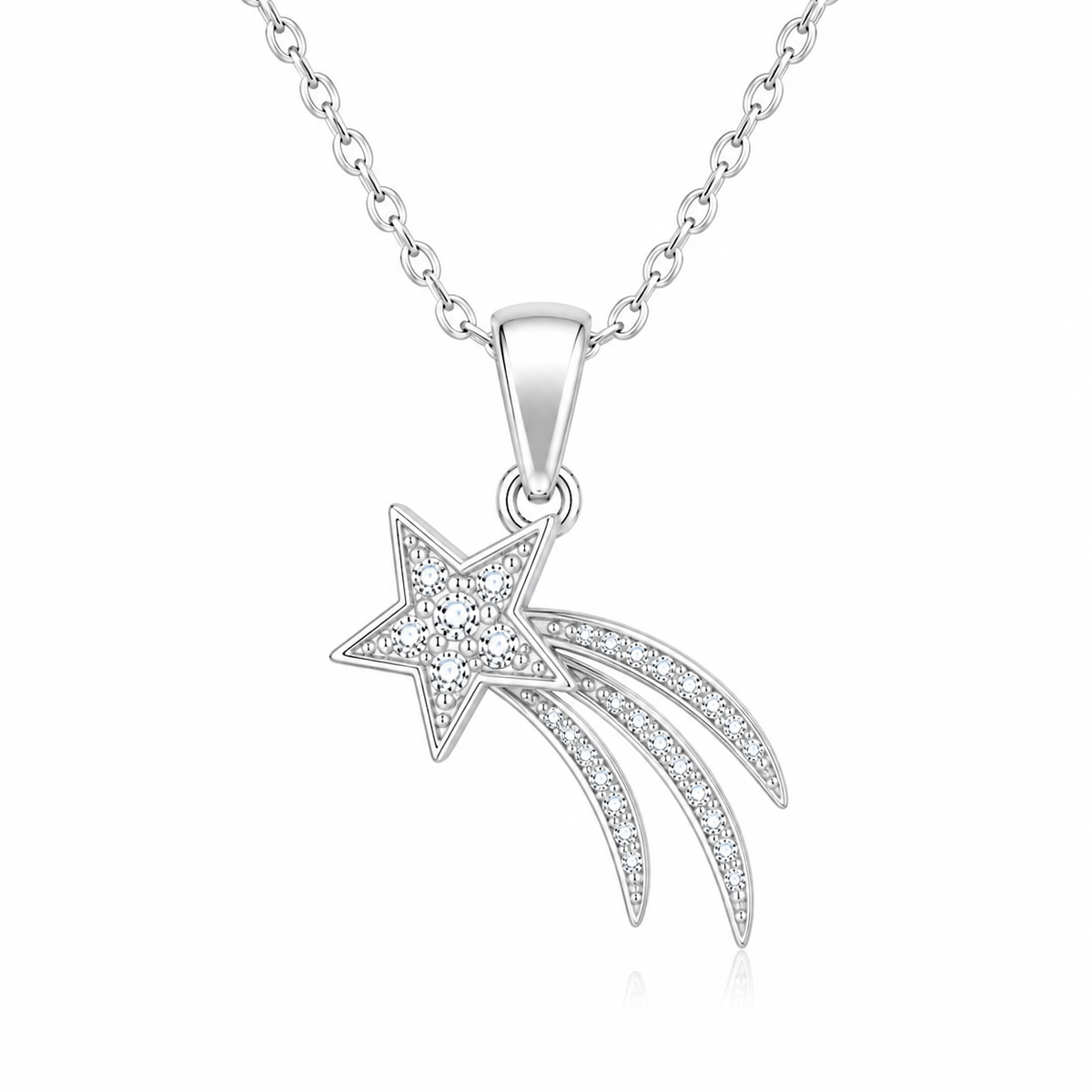 Shooting Star Necklace with Sparkling White Cz