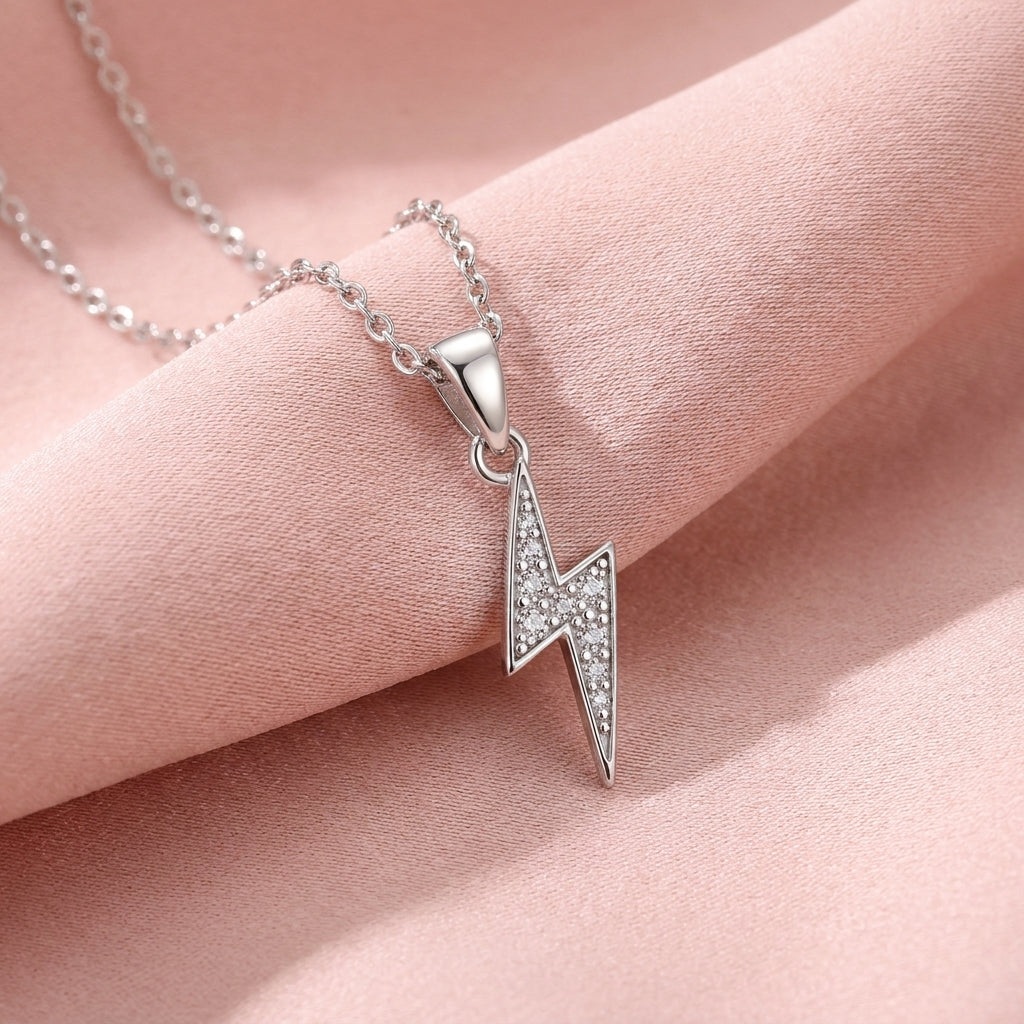 Lightning Bolt Necklace with White Cz Accents