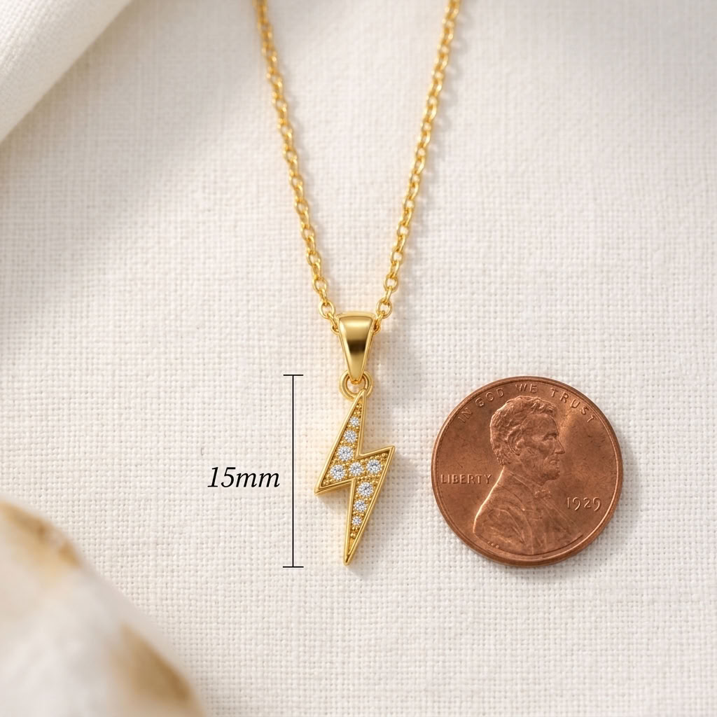 Lightning Bolt Necklace with White Cz Accents for Women - 925 Sterling Silver