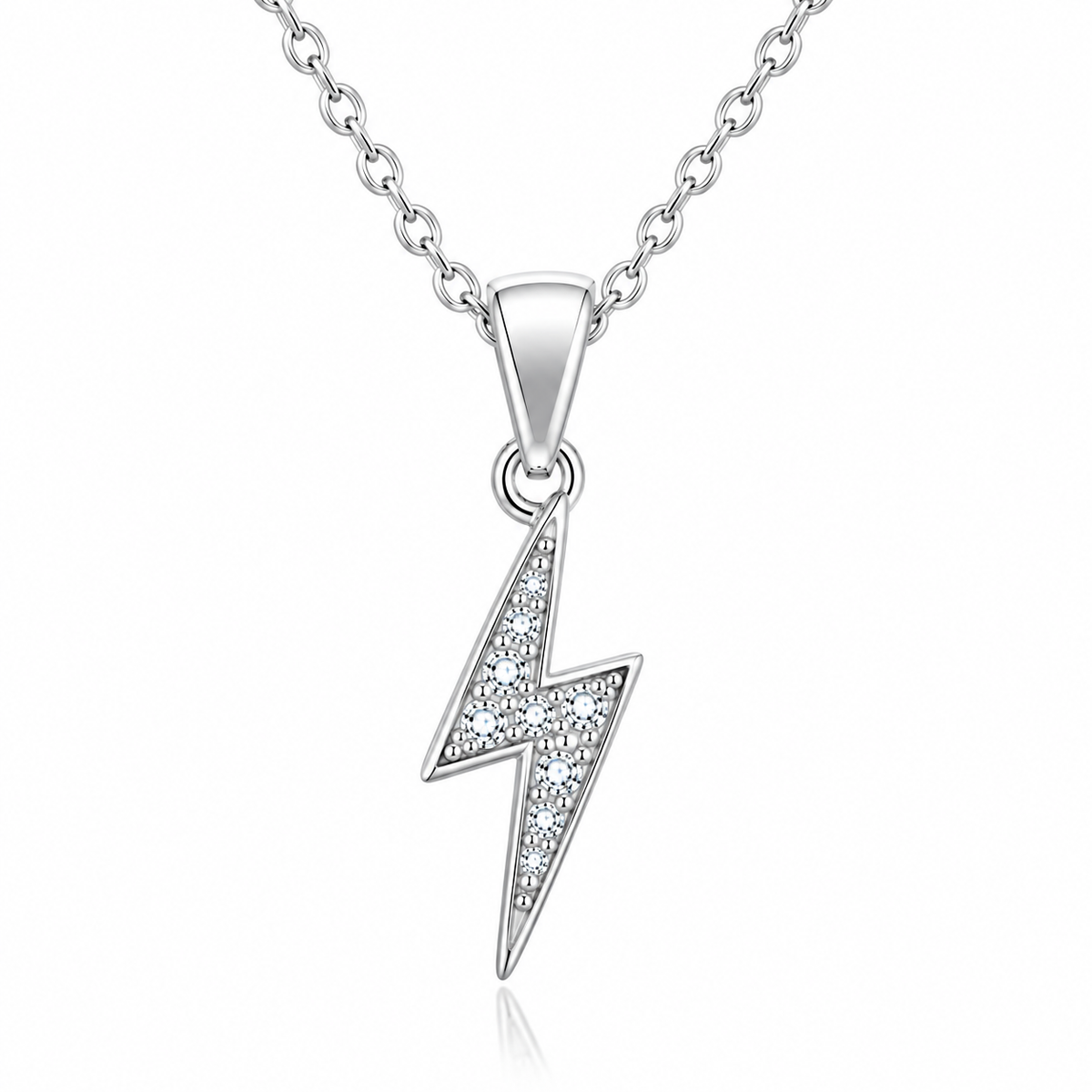 Lightning Bolt Necklace with White Cz Accents