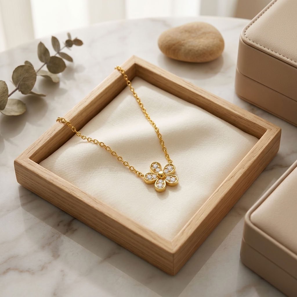 White Cz Flower Necklace - Dainty Floral for Women - 925 Sterling Silver