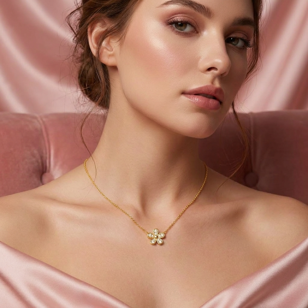 White Cz Flower Necklace - Dainty Floral for Women - 925 Sterling Silver