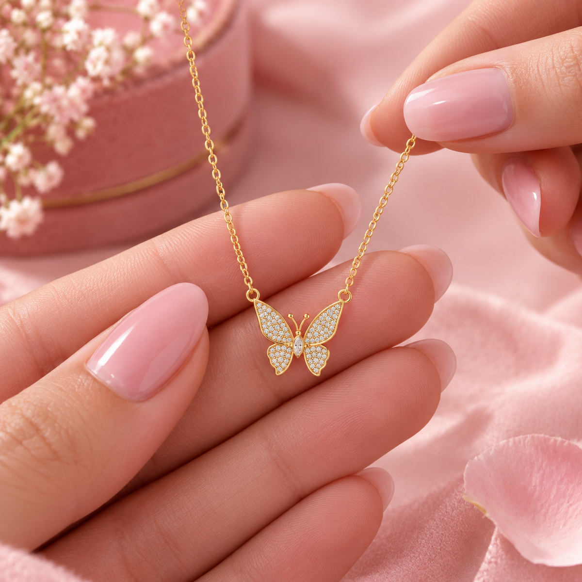 Butterfly Necklace with Pavé White Cz Wings for Women - 925 Sterling Silver