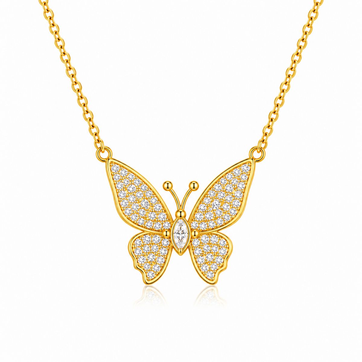 Butterfly Necklace with Pavé White Cz Wings for Women - 925 Sterling Silver