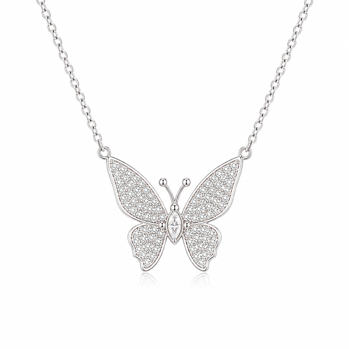 Butterfly Necklace with Pavé White Cz Wings