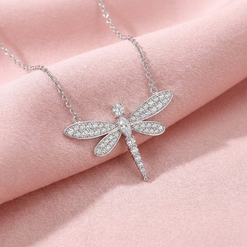 Dragonfly Necklace with Sparkling White Cz Accents