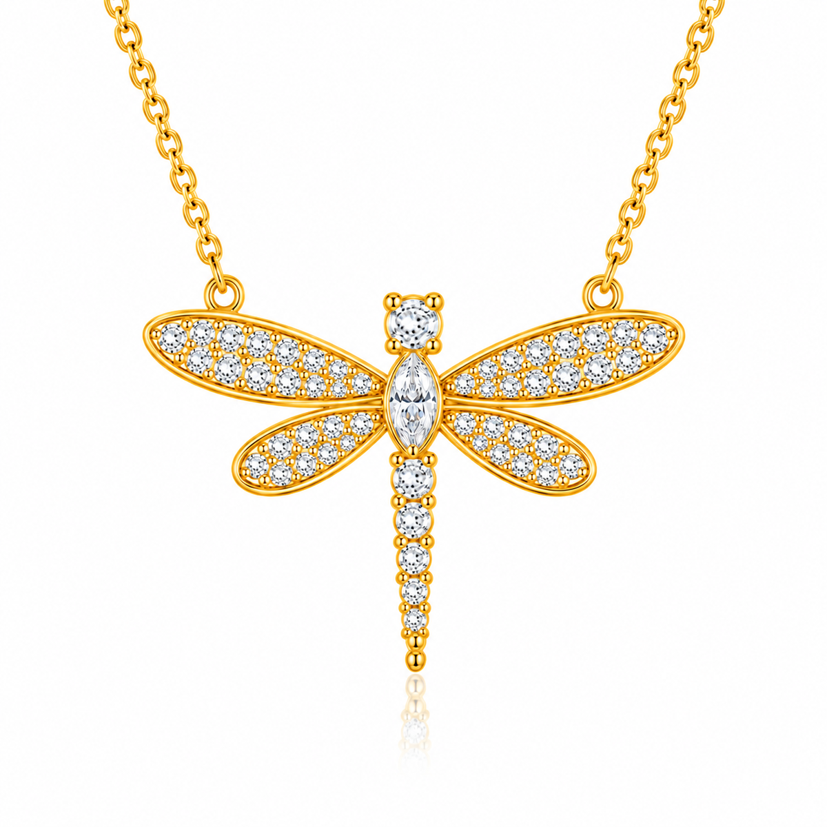 Dragonfly Necklace with Sparkling White Cz Accents for Women - 925 Sterling Silver