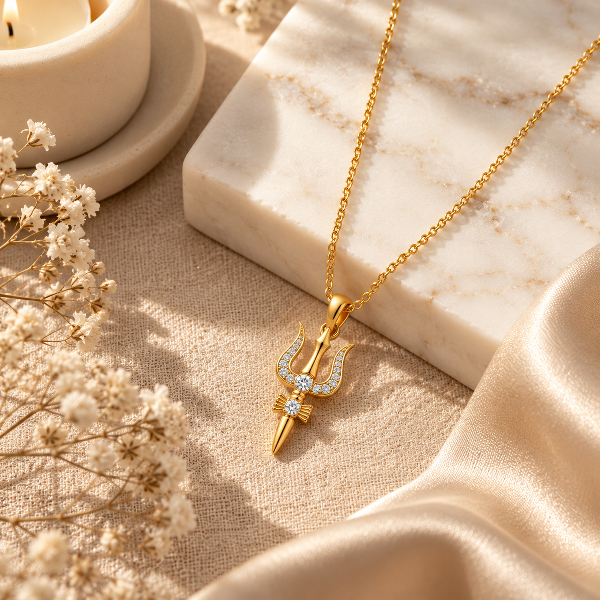 Trishul Necklace with White Cz Accents for Women - 925 Sterling Silver