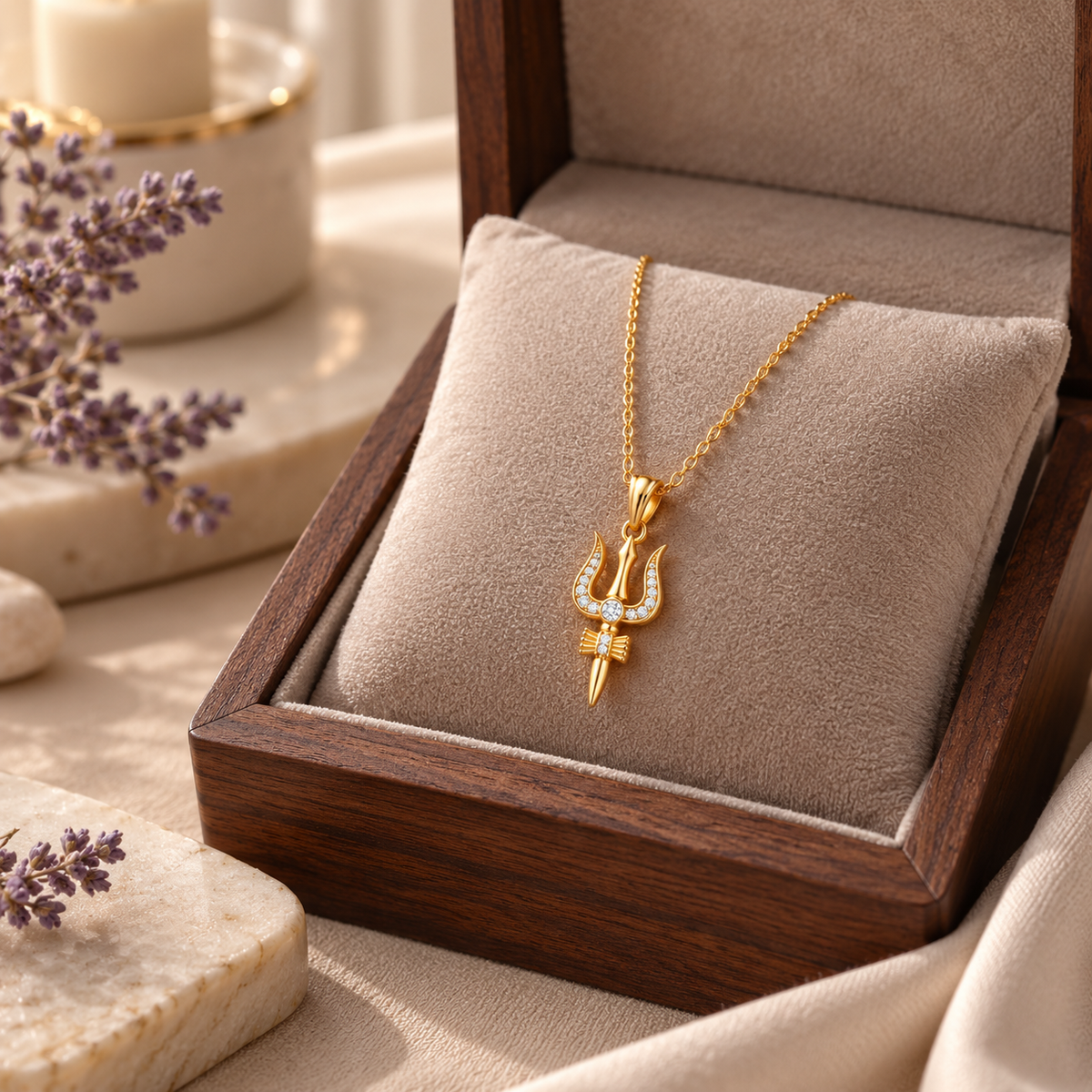 Trishul Necklace with White Cz Accents for Women - 925 Sterling Silver