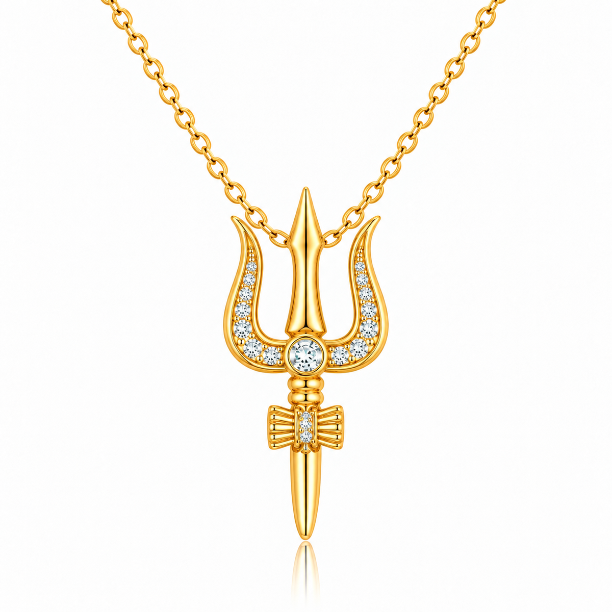 Trishul Necklace with White Cz Accents for Women - 925 Sterling Silver