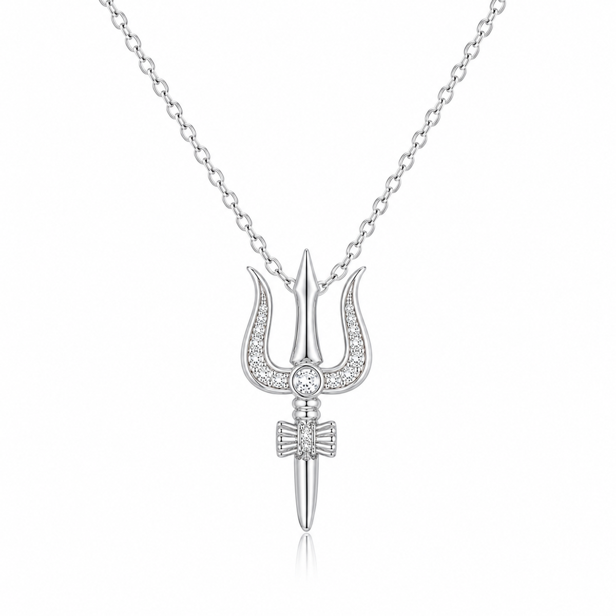 Trishul Necklace with White Cz Accents