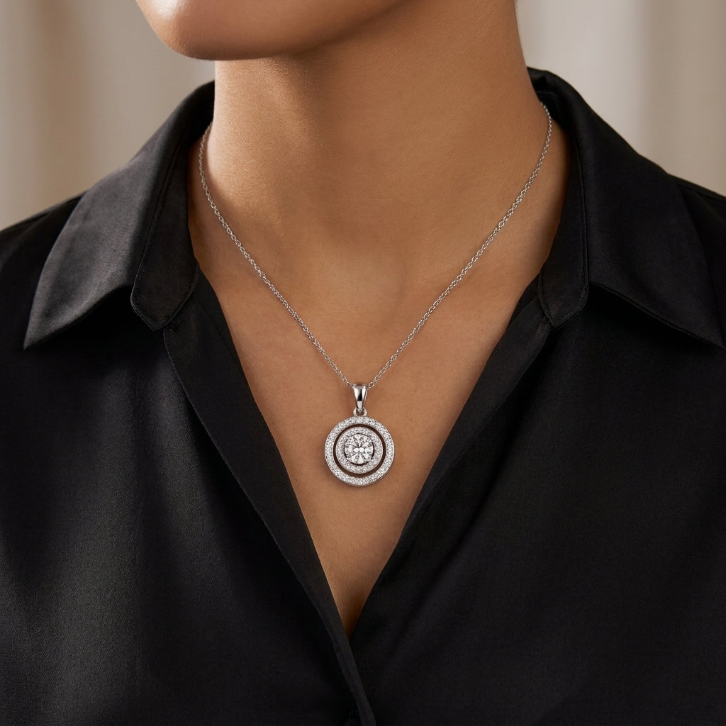 Round Halo White Cz Solitaire Necklace
