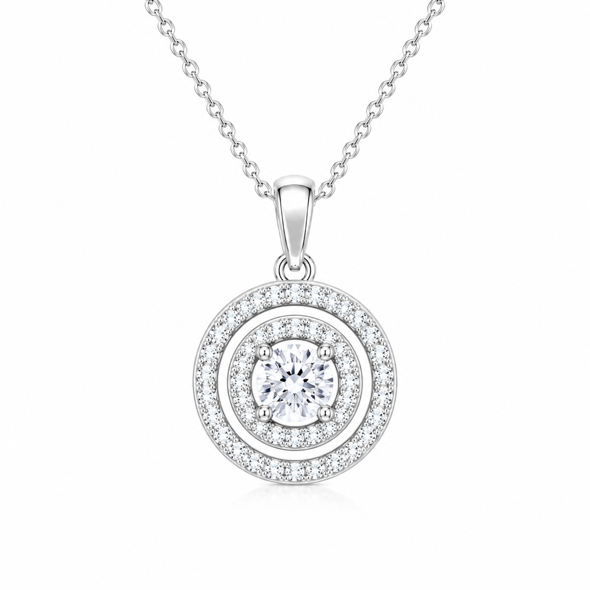 Round Halo White Cz Solitaire Necklace