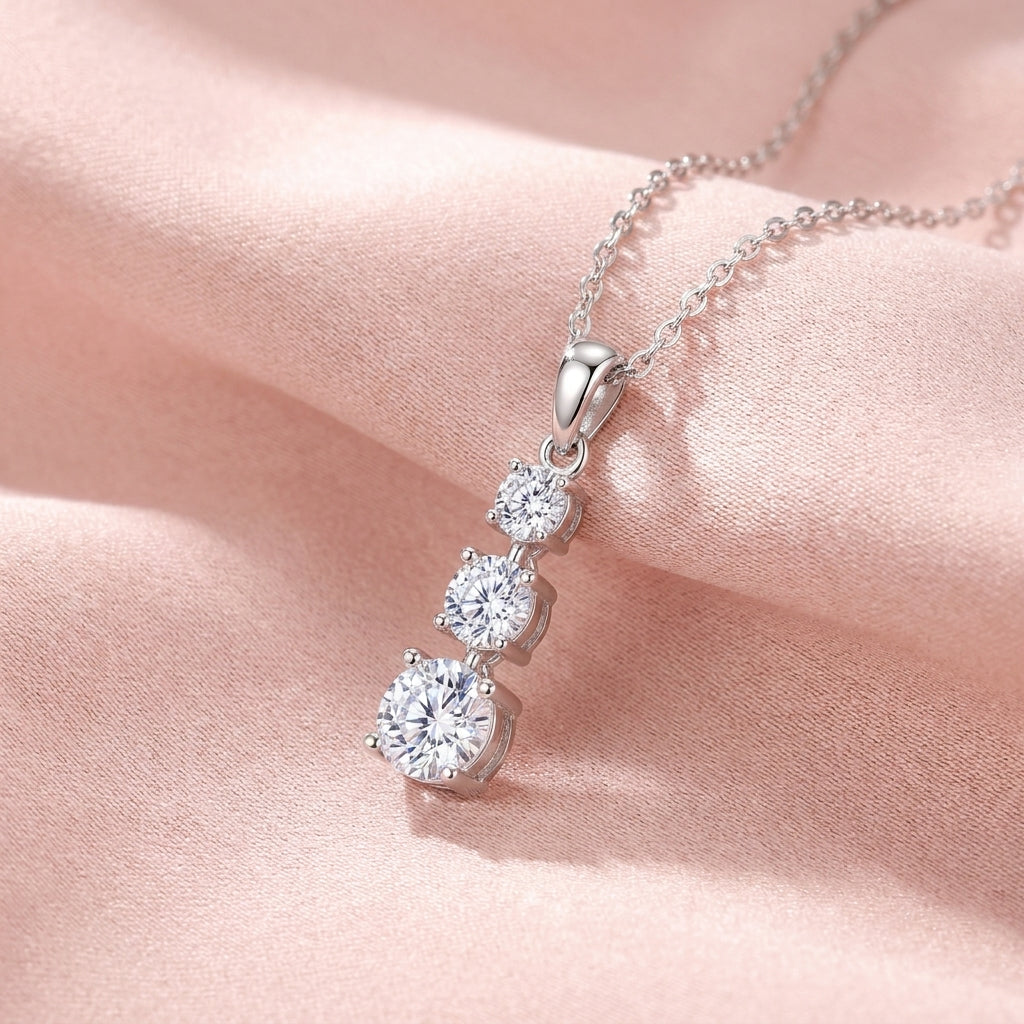 Three-Stone White Cz Drop Pendant Necklace