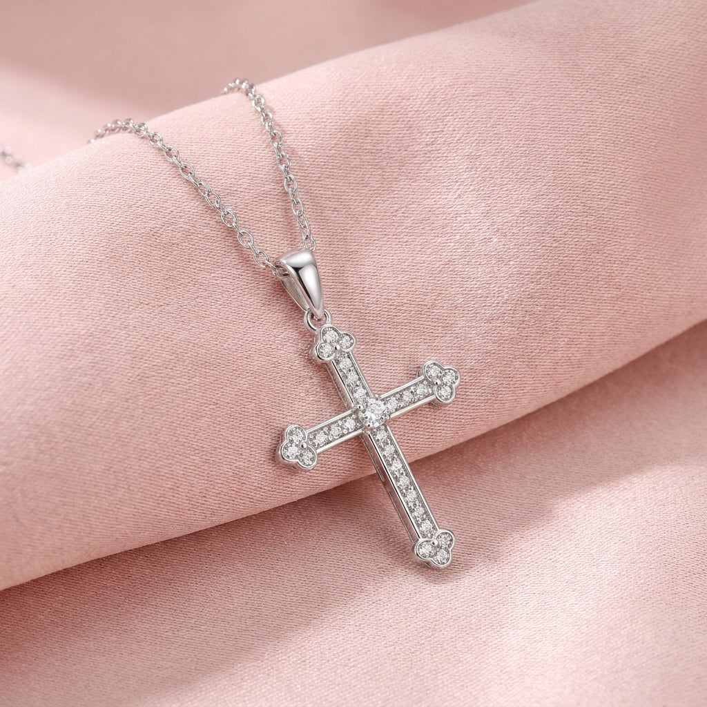 White Cz Cross Pendant Necklace